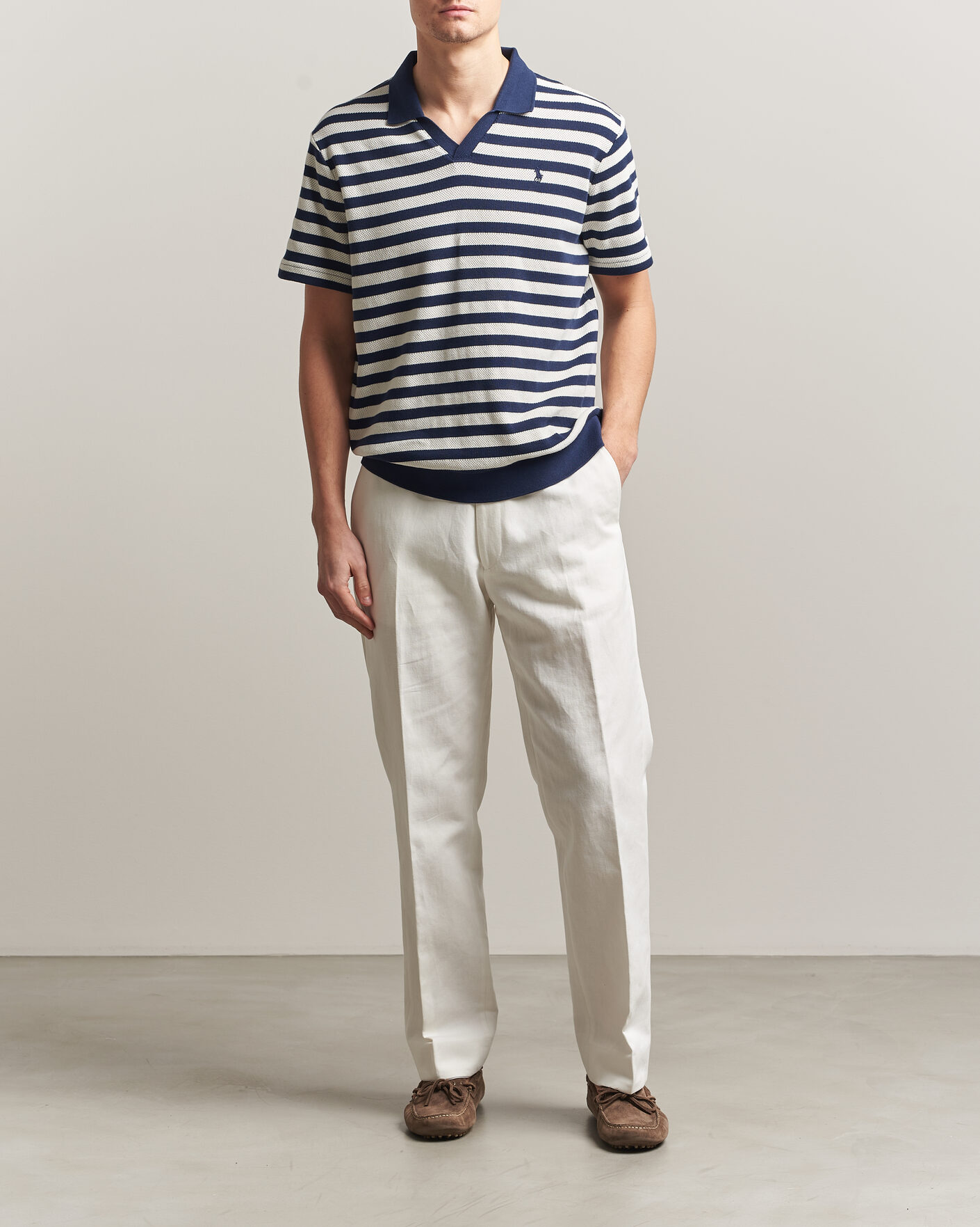 Herre | Pikéer | Polo Ralph Lauren | Cotton Texture Striped Polo Newport Navy/Cream
