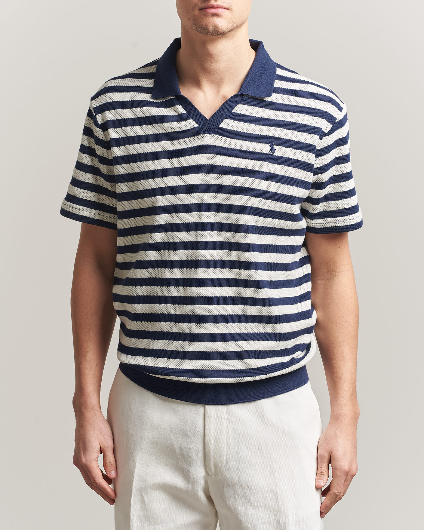 Herre | Pikéer | Polo Ralph Lauren | Cotton Texture Striped Polo Newport Navy/Cream