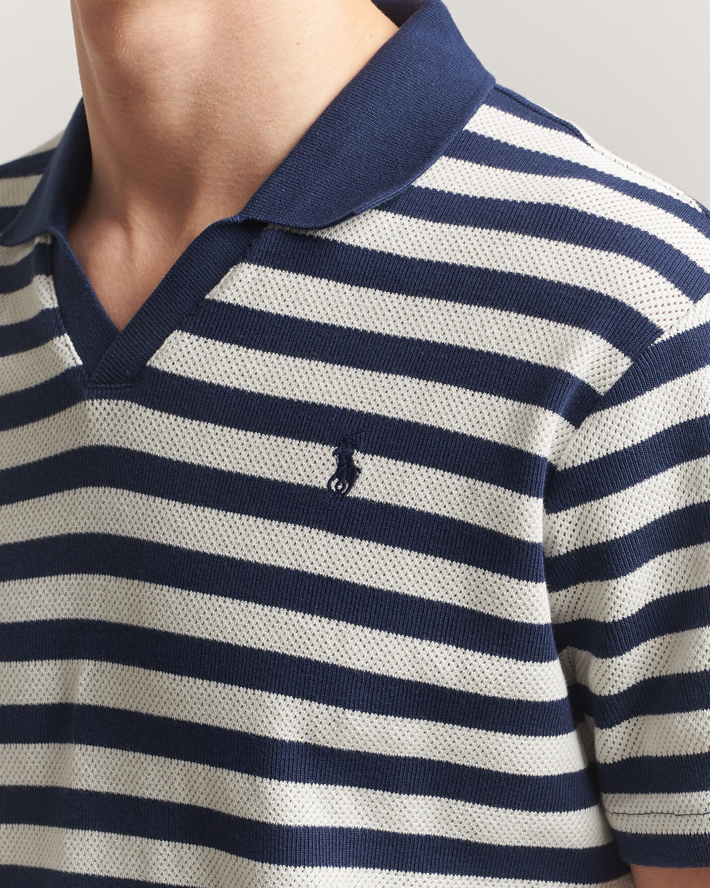 Herre | Pikéer | Polo Ralph Lauren | Cotton Texture Striped Polo Newport Navy/Cream