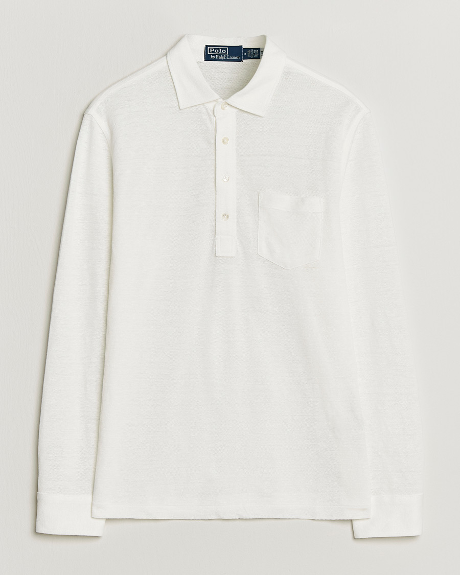 Herre | Pikéer | Polo Ralph Lauren | Long Sleeve Linen Polo Deckwash White