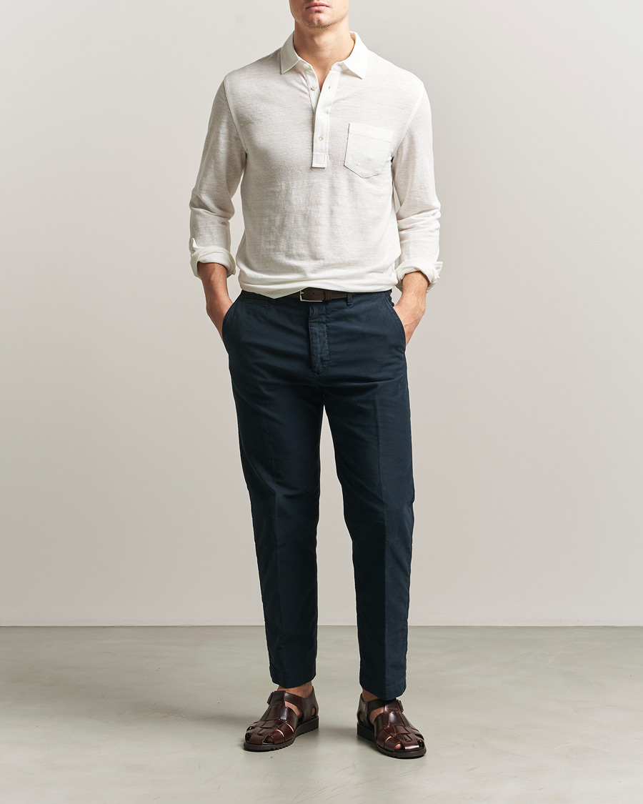 Herre | Pikéer | Polo Ralph Lauren | Long Sleeve Linen Polo Deckwash White