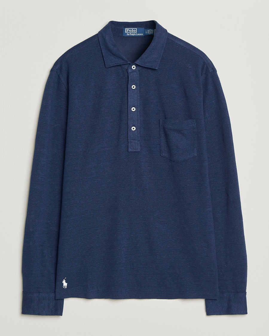 Herre | Pikéer | Polo Ralph Lauren | Long Sleeve Linen Polo Newport Navy