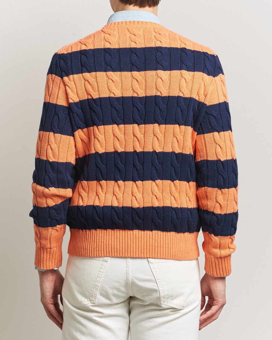Herre | Gensere | Polo Ralph Lauren | Striped Cotton Cable Sweater Orange Navy Combo
