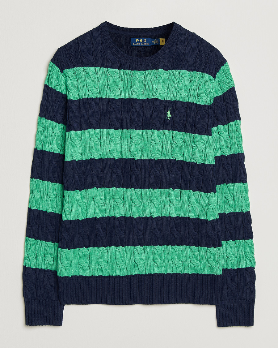 Herre | Gensere | Polo Ralph Lauren | Striped Cotton Cable Sweater Navy Green Combo