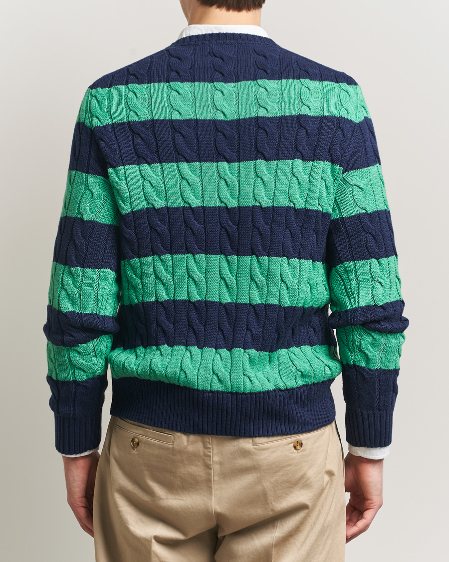 Herre | Gensere | Polo Ralph Lauren | Striped Cotton Cable Sweater Navy Green Combo