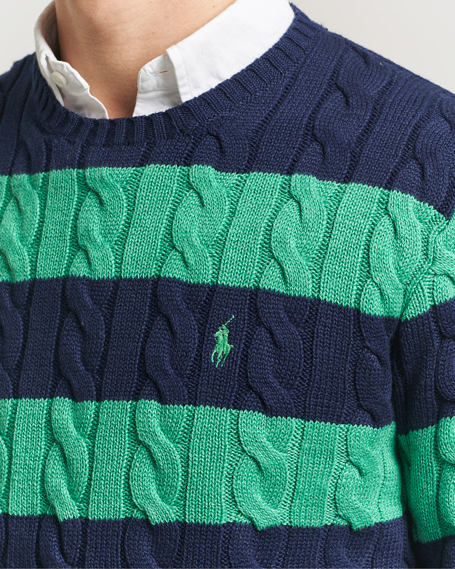 Herre | Gensere | Polo Ralph Lauren | Striped Cotton Cable Sweater Navy Green Combo