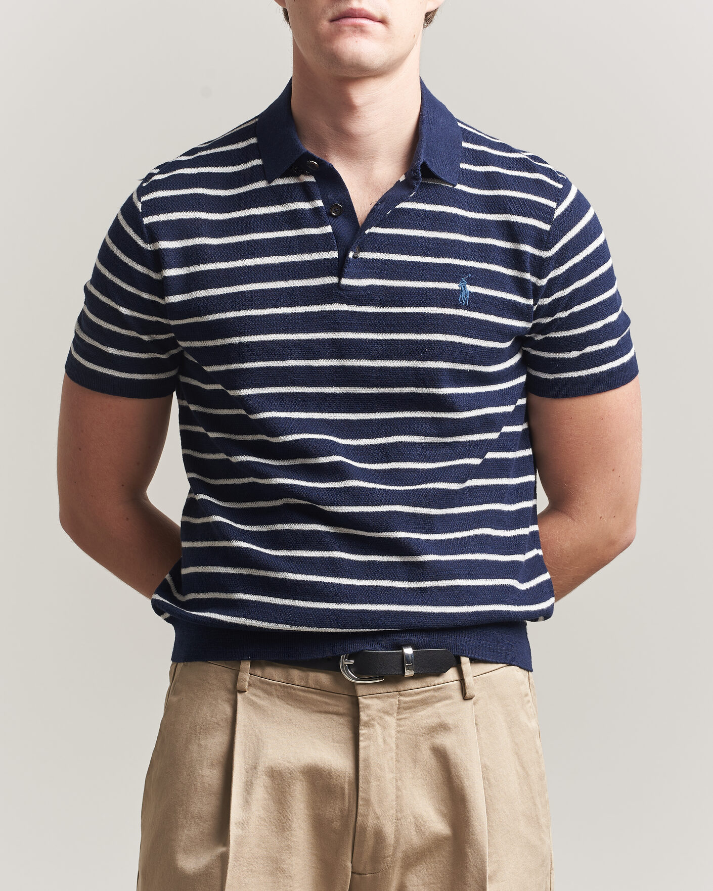 Herre | Pikéer | Polo Ralph Lauren | Cotton Blend Striped Polo Bright Navy Combo