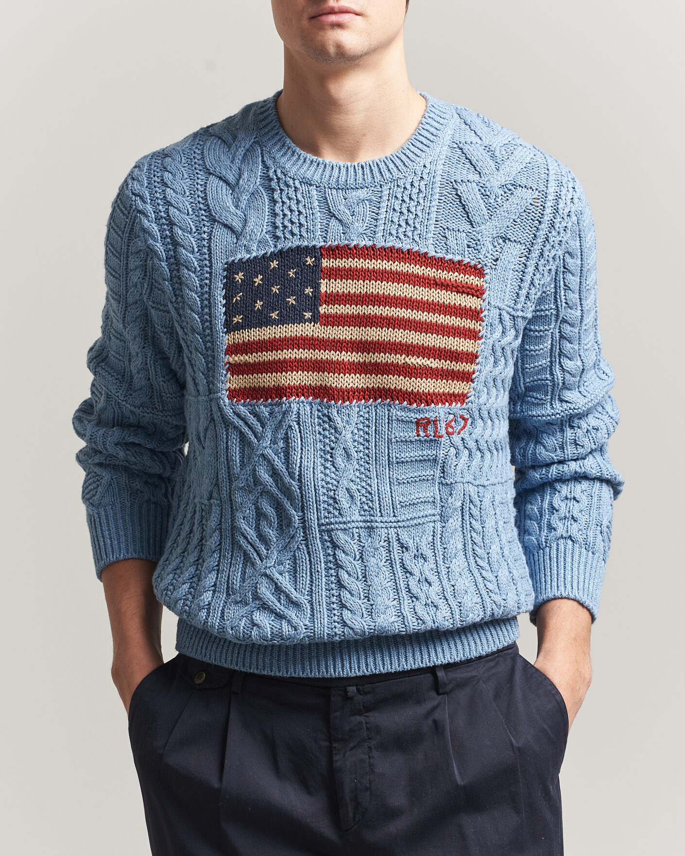 Herre | Gensere | Polo Ralph Lauren | Cotton Flag Sweater Light Blue Combo