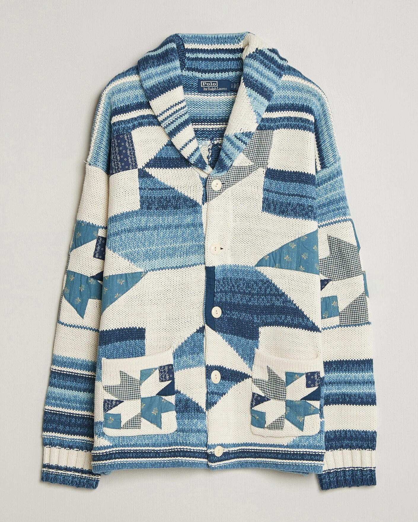 Herre | Gensere | Polo Ralph Lauren | Cotton Linen Cardigan Cream Blue Combo
