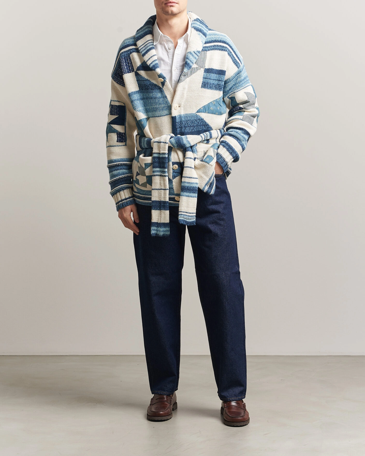 Herre | Gensere | Polo Ralph Lauren | Cotton Linen Cardigan Cream Blue Combo