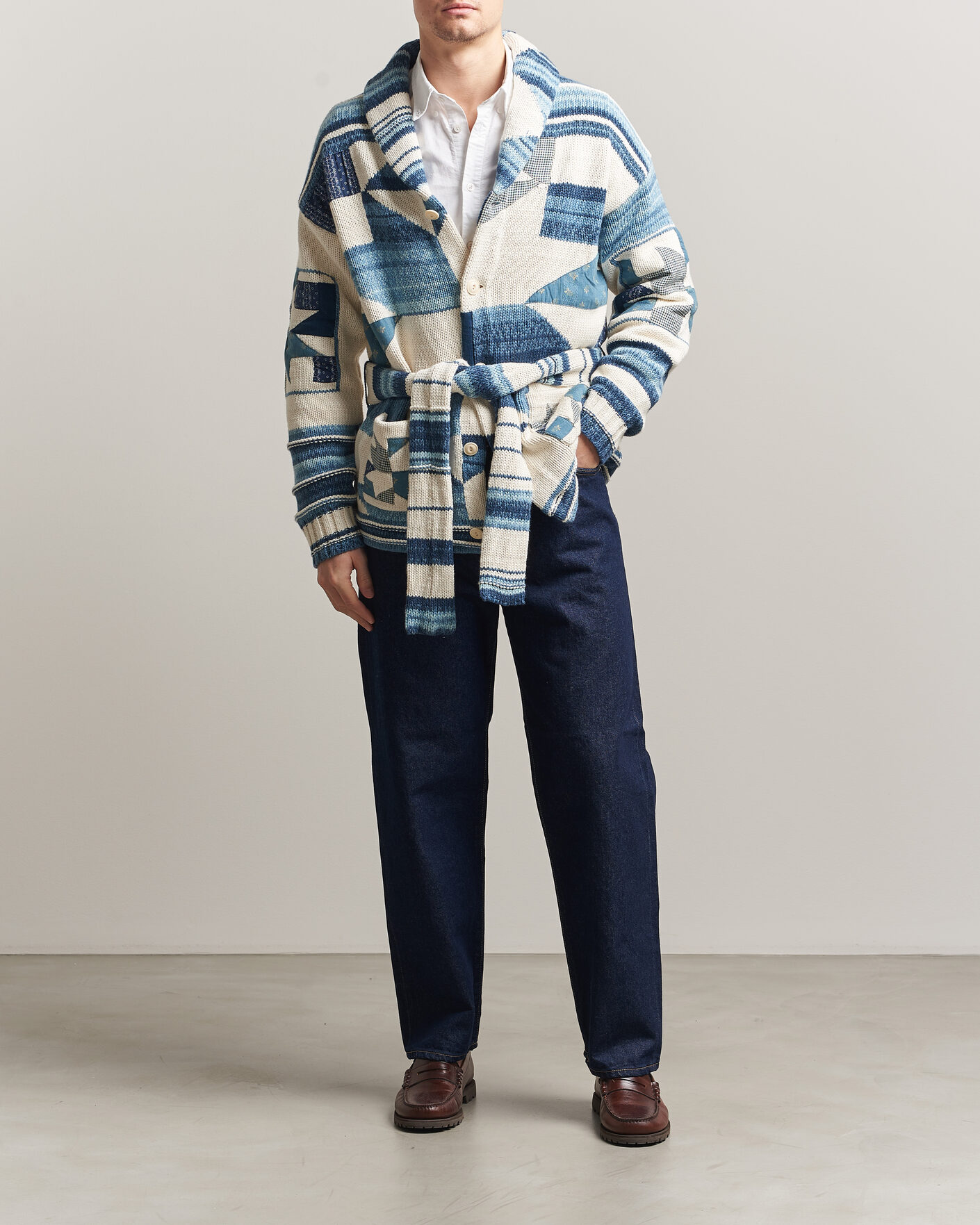 Herre | Gensere | Polo Ralph Lauren | Cotton Linen Cardigan Cream Blue Combo