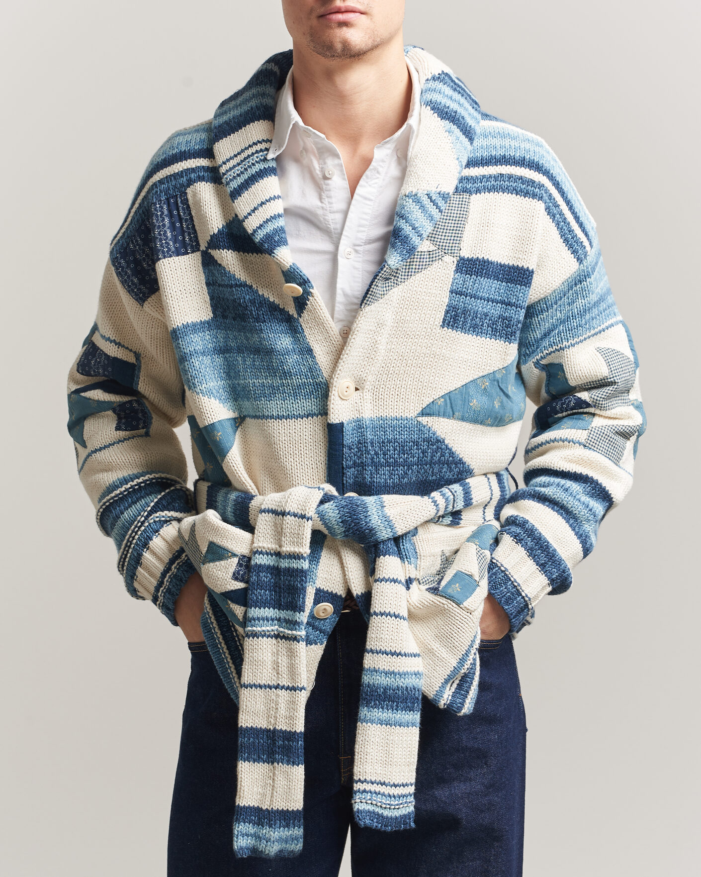 Herre | Gensere | Polo Ralph Lauren | Cotton Linen Cardigan Cream Blue Combo