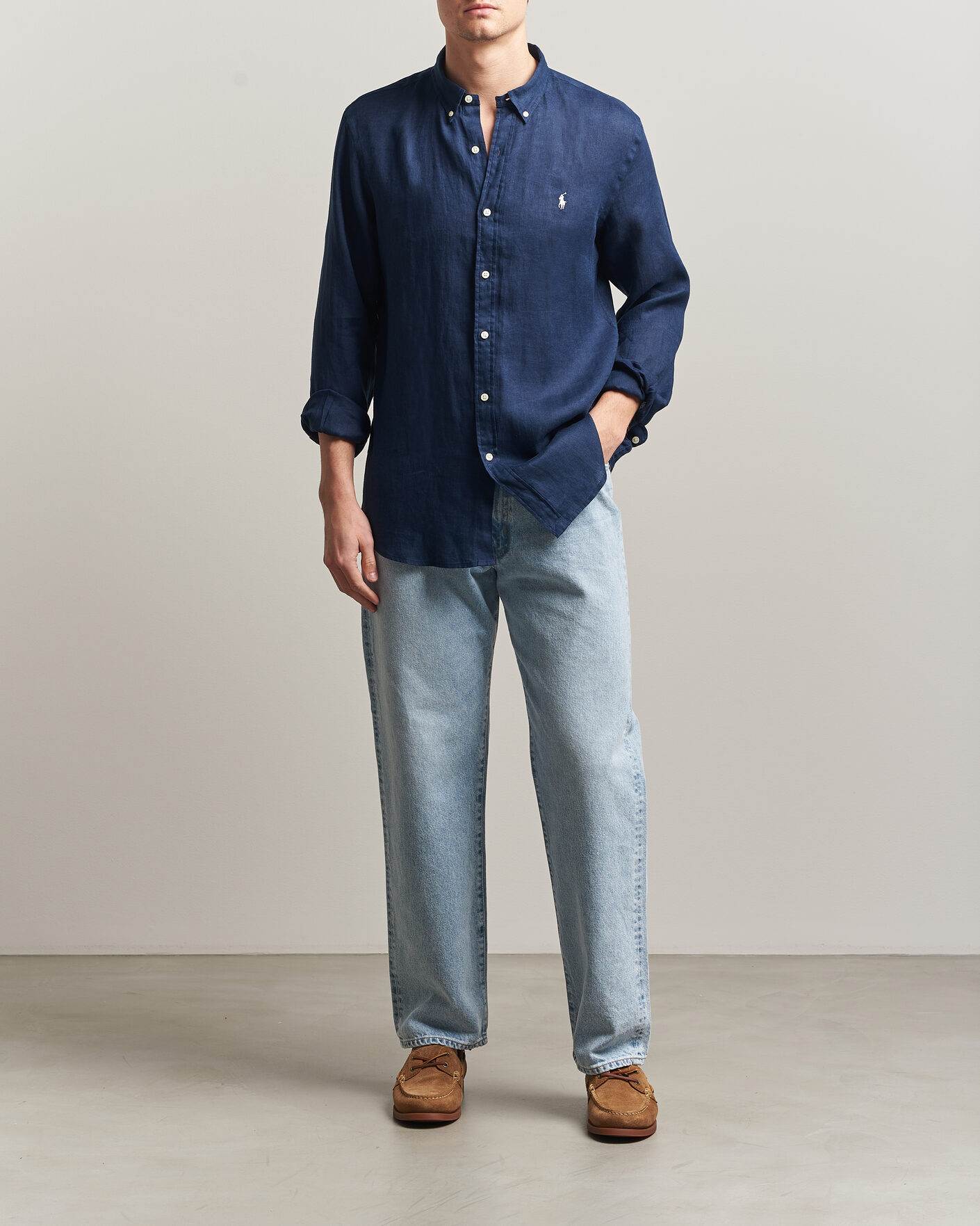 Herre | Skjorter | Polo Ralph Lauren | Slim Fit Linen Shirt Newport Navy