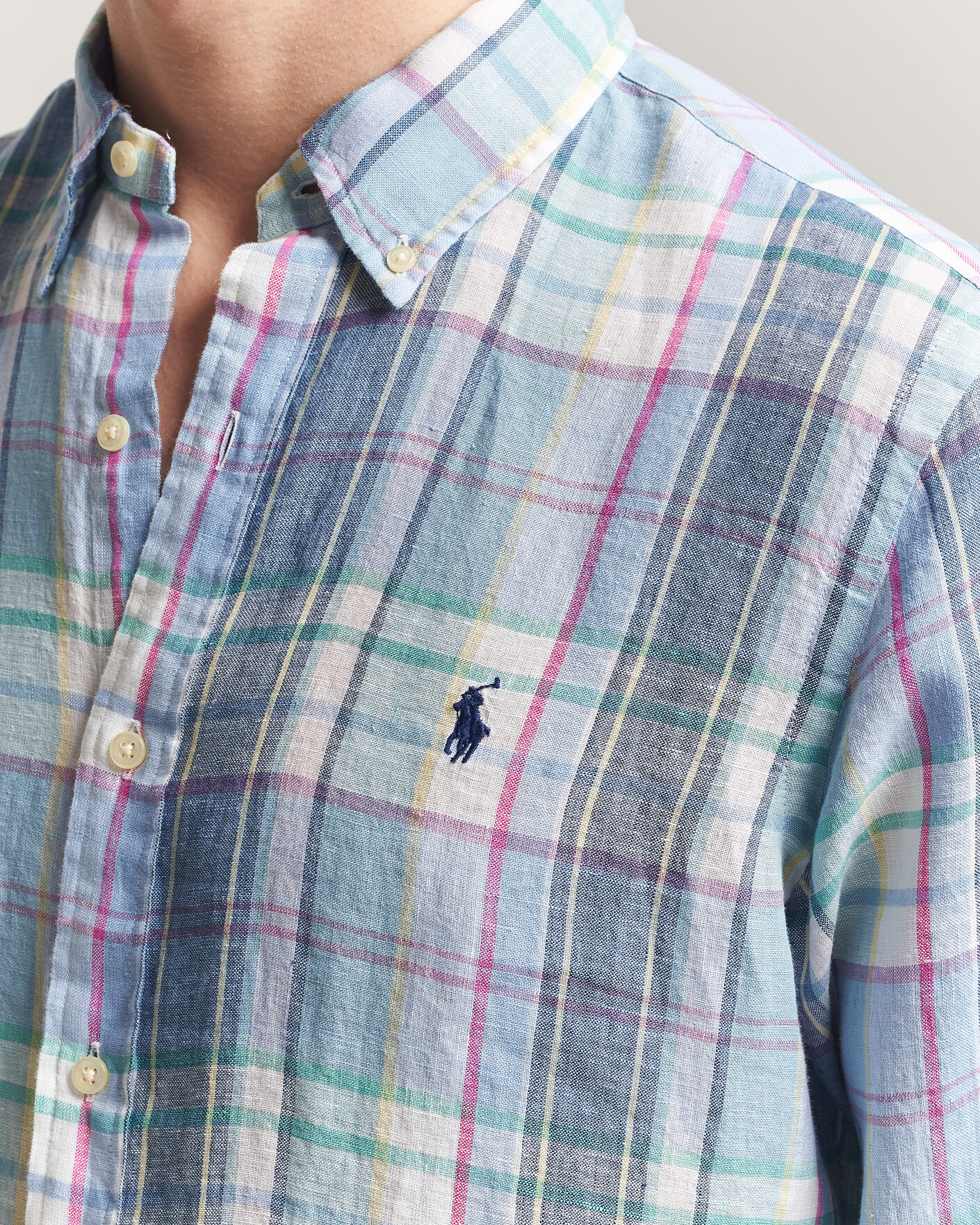 Herre | Skjorter | Polo Ralph Lauren | Custom Fit Check Linen Shirt Blue/White