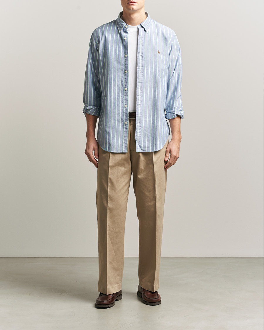 Herre | Skjorter | Polo Ralph Lauren | Custom Fit Striped Oxford Shirt Navy/Green/Multi