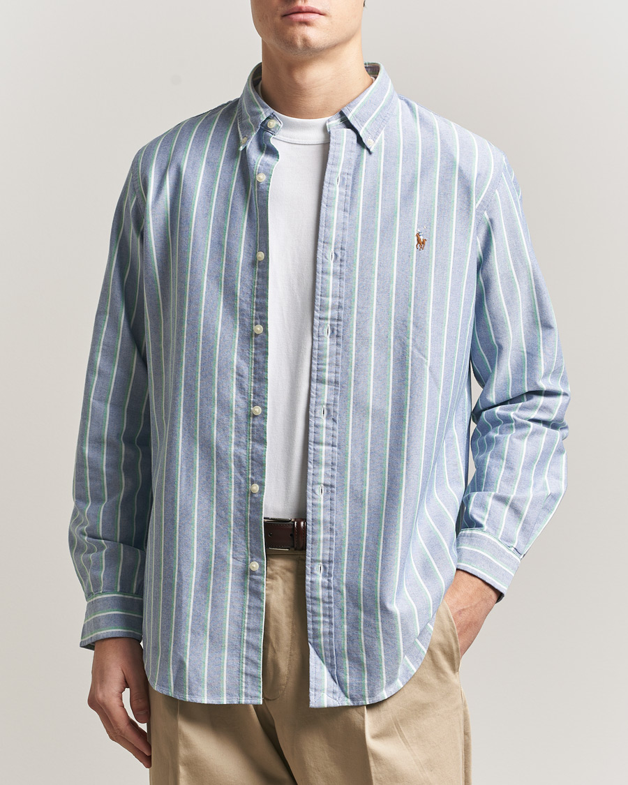 Herre | Skjorter | Polo Ralph Lauren | Custom Fit Striped Oxford Shirt Navy/Green/Multi