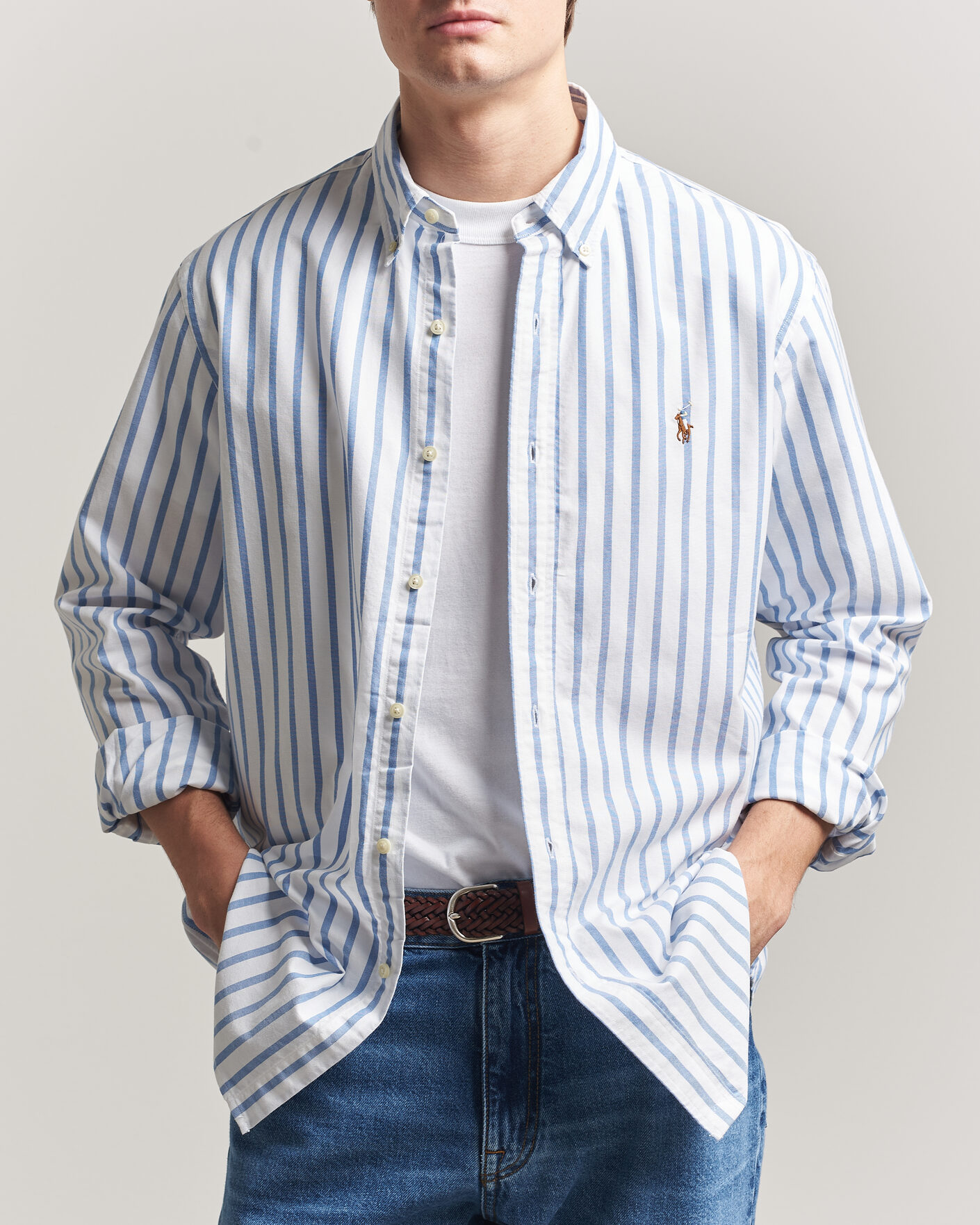 Herre | Skjorter | Polo Ralph Lauren | Custom Fit Striped Oxford Shirt Blue