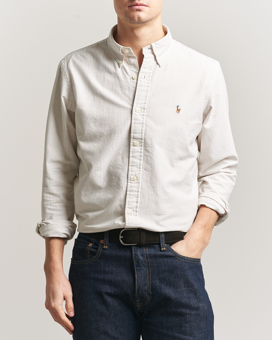 Herre | Skjorter | Polo Ralph Lauren | Custom Fit Micro Striped Oxford Shirt Beige