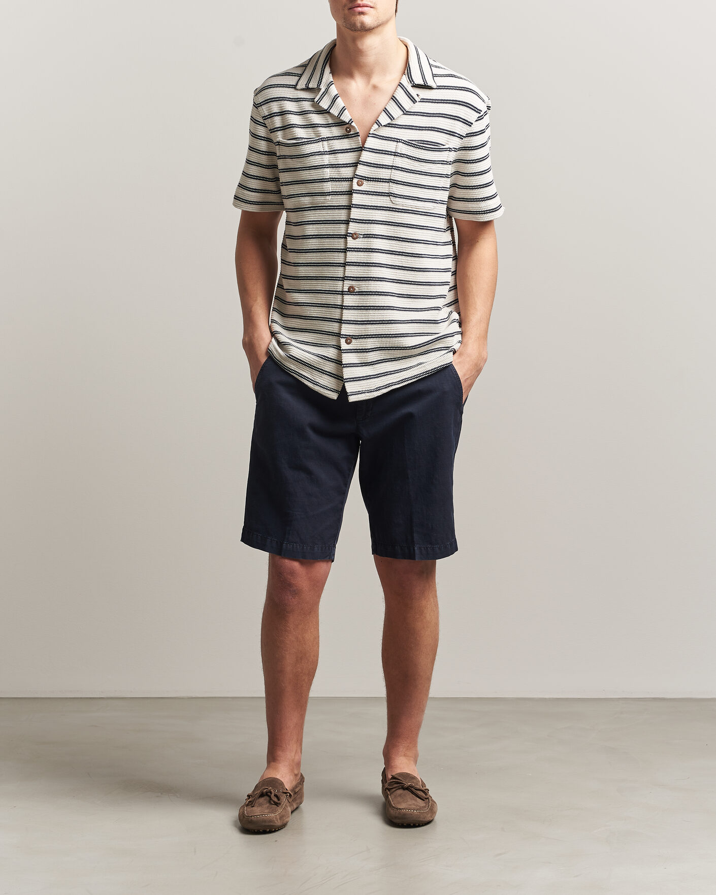 Herre | Skjorter | Polo Ralph Lauren | Knitted Camp Shirt Pale Cream/Newport Navy