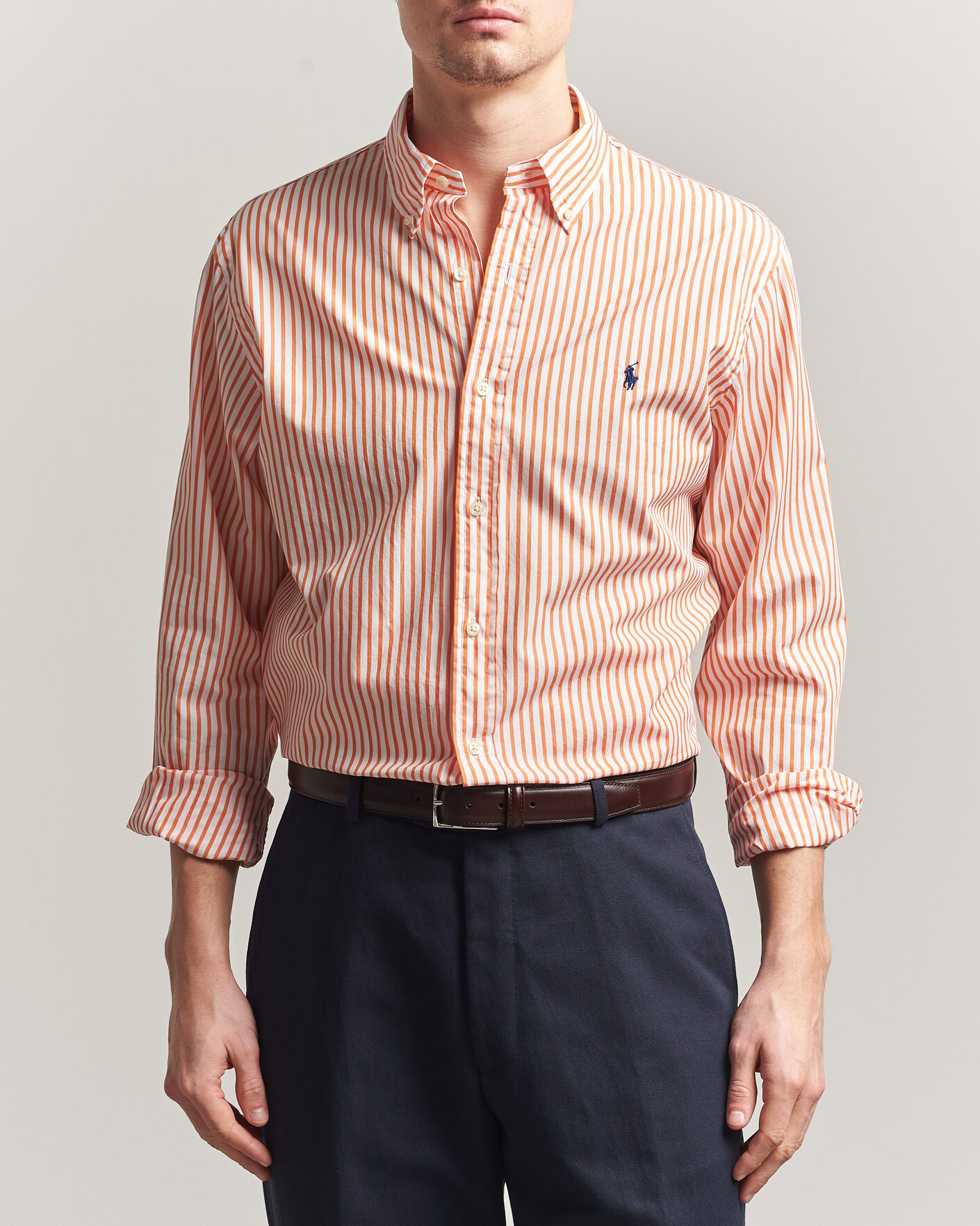 Herre | Skjorter | Polo Ralph Lauren | Custom Fit Poplin Striped Shirt Kona Orange