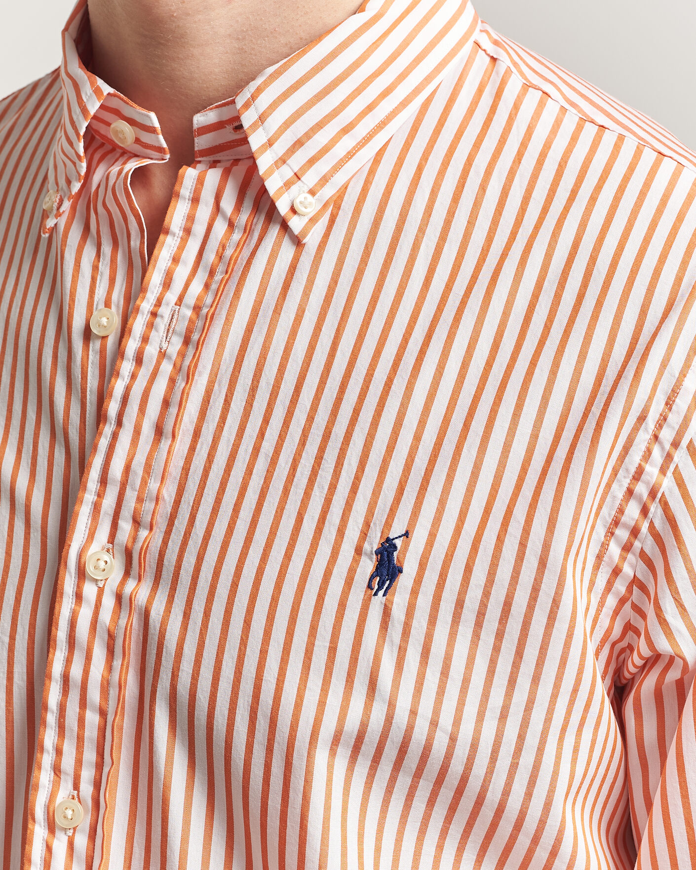 Herre | Skjorter | Polo Ralph Lauren | Custom Fit Poplin Striped Shirt Kona Orange