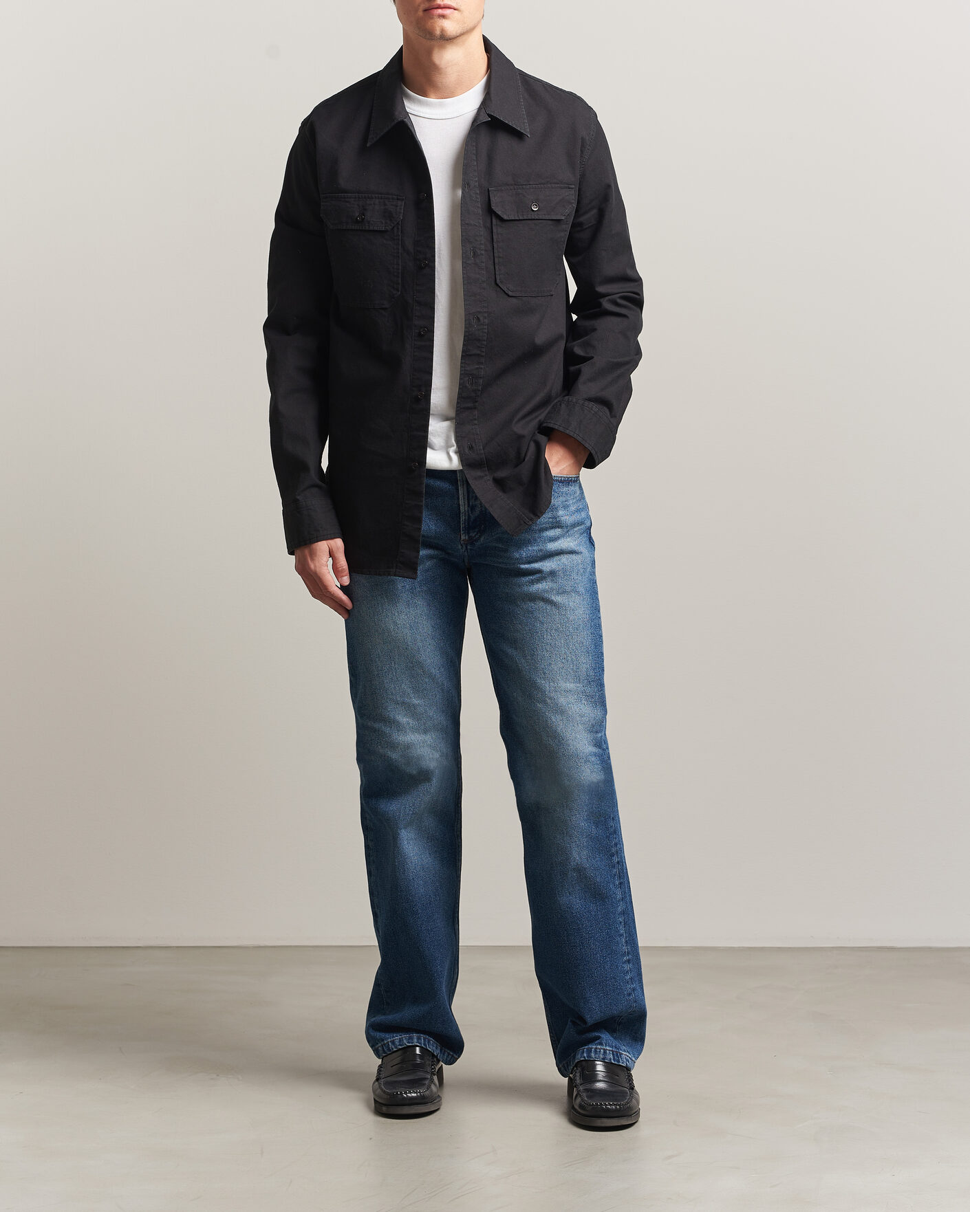 Herre | Skjorter | A.P.C. | Safari Cotton/Linen Overshirt Faded Black