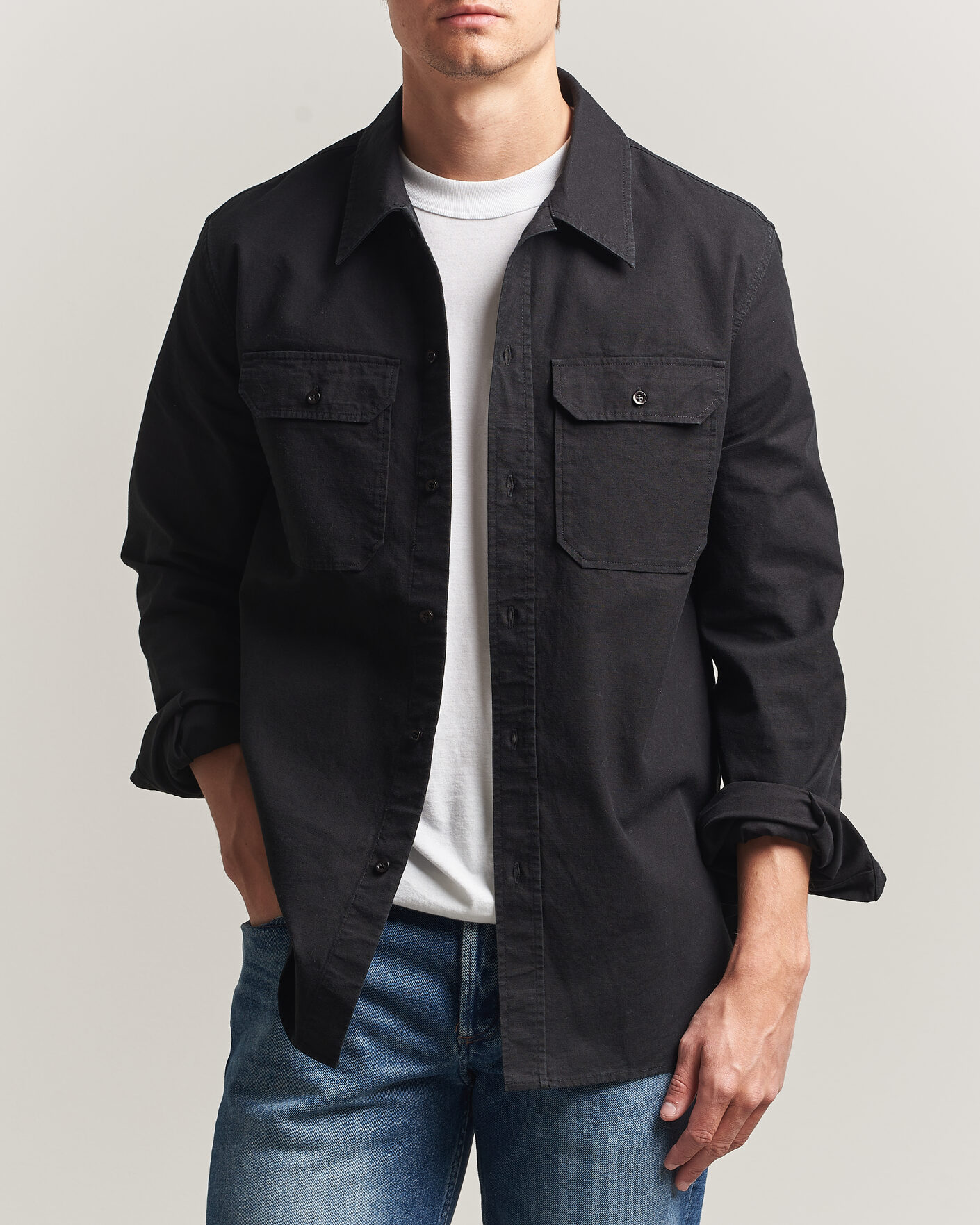 Herre | Skjorter | A.P.C. | Safari Cotton/Linen Overshirt Faded Black