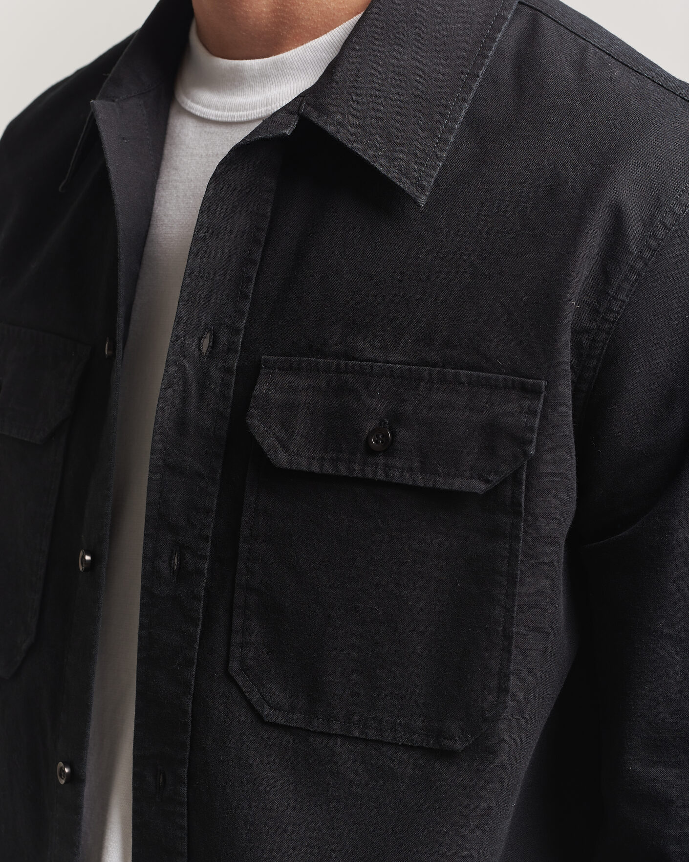 Herre | Skjorter | A.P.C. | Safari Cotton/Linen Overshirt Faded Black