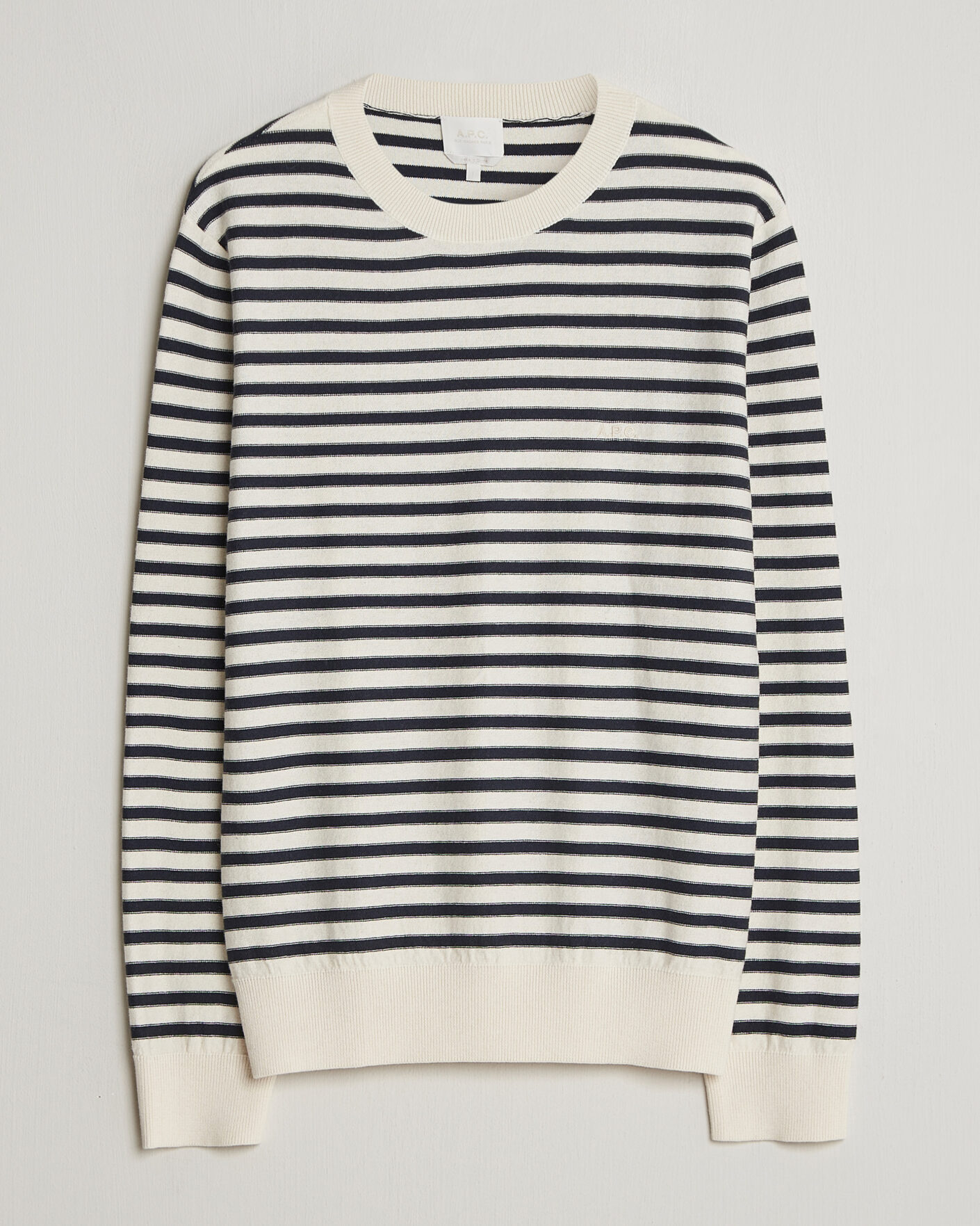 Herre | Gensere | A.P.C. | Paul Striped Knitted Sweater Ecru/Dark Navy