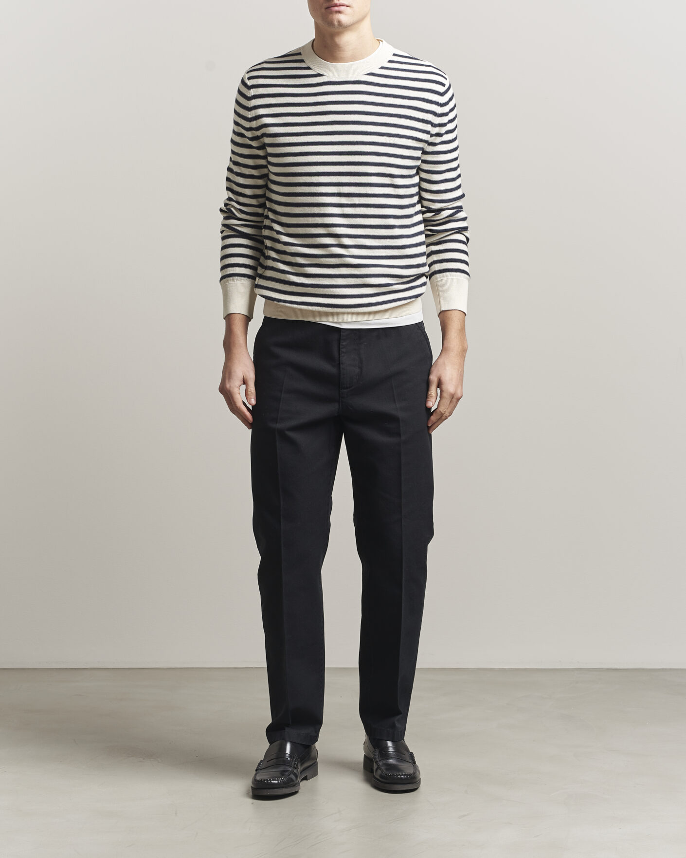Herre | Gensere | A.P.C. | Paul Striped Knitted Sweater Ecru/Dark Navy