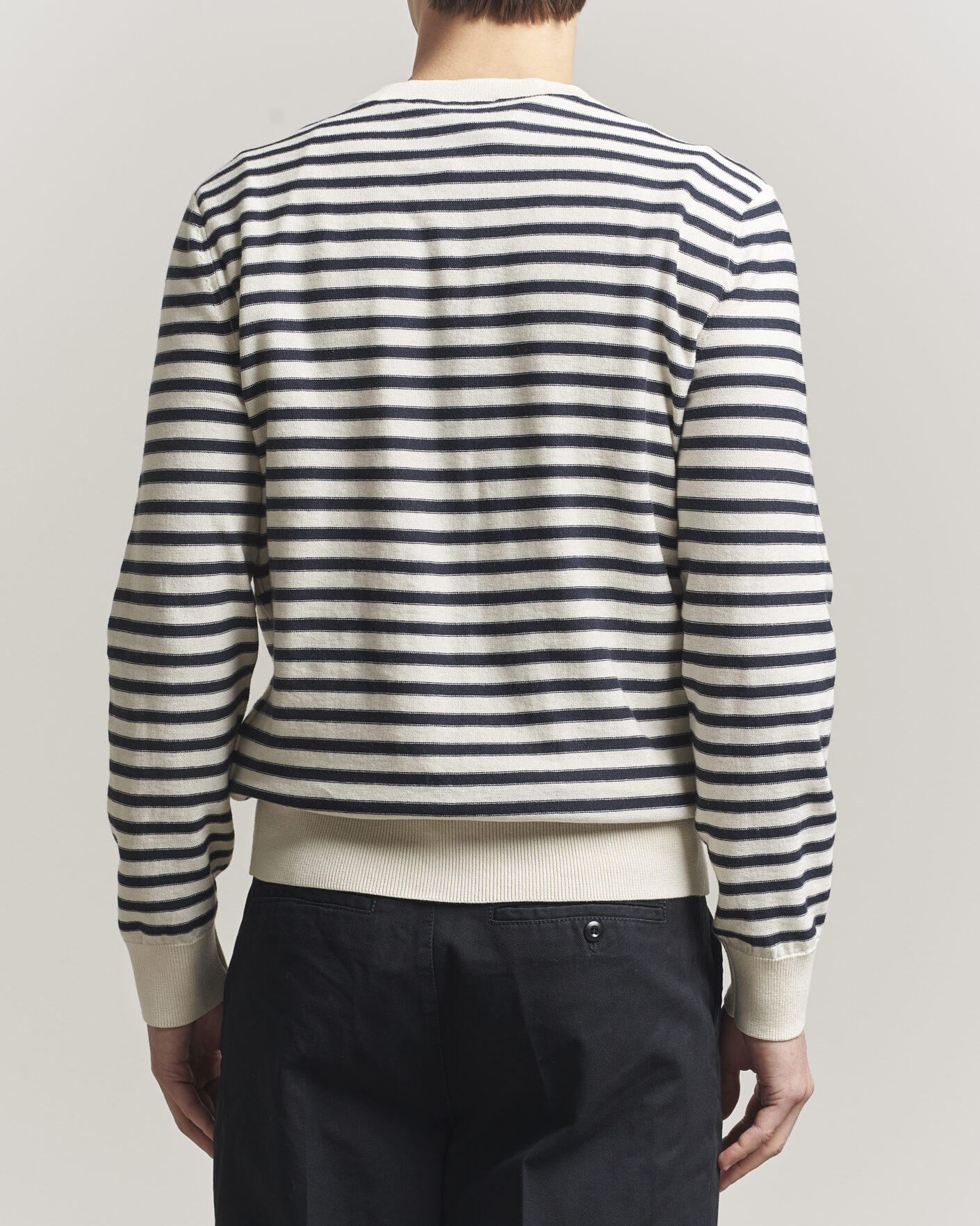 Herre | Gensere | A.P.C. | Paul Striped Knitted Sweater Ecru/Dark Navy