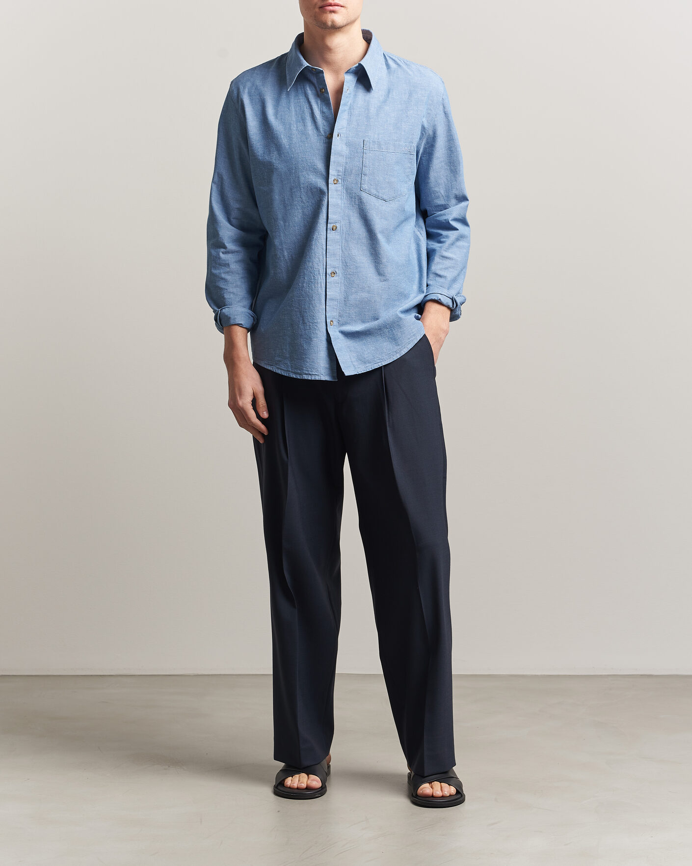 Herre | Skjorter | A.P.C. | Harris Cotton/Linen Shirt Blue