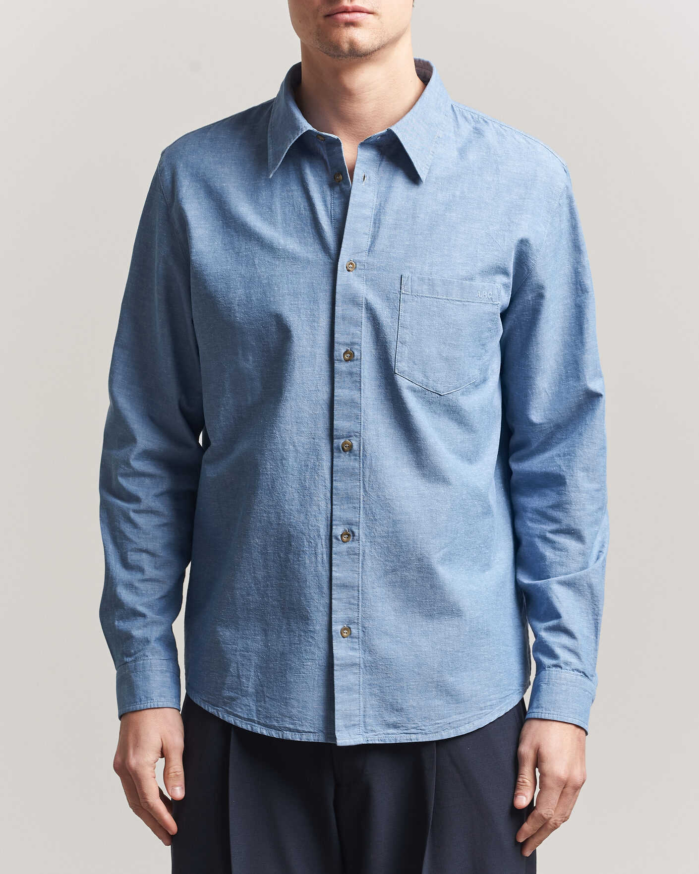 Herre | Skjorter | A.P.C. | Harris Cotton/Linen Shirt Blue
