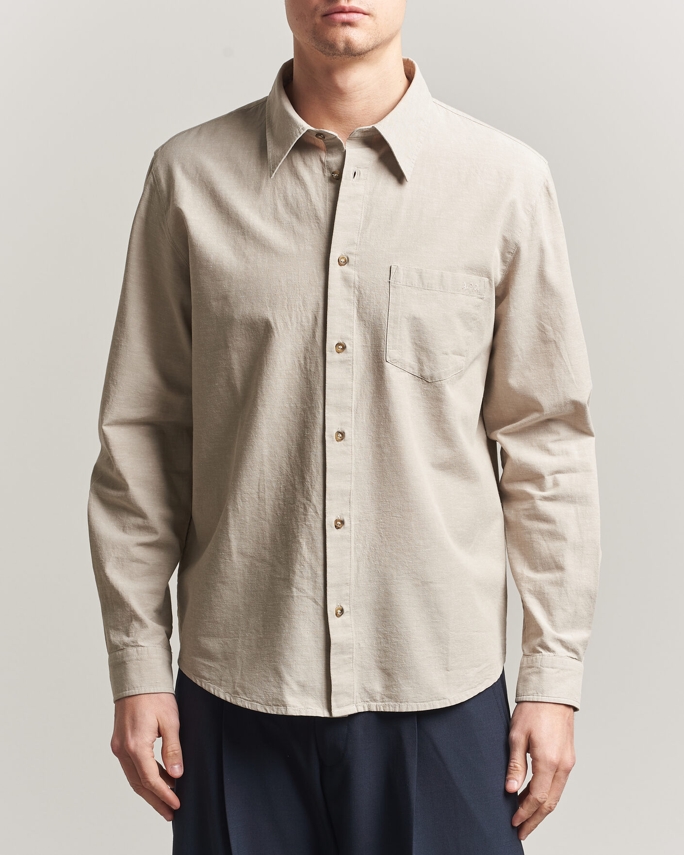 Herre | Skjorter | A.P.C. | Harris Cotton/Linen Shirt Sage Green