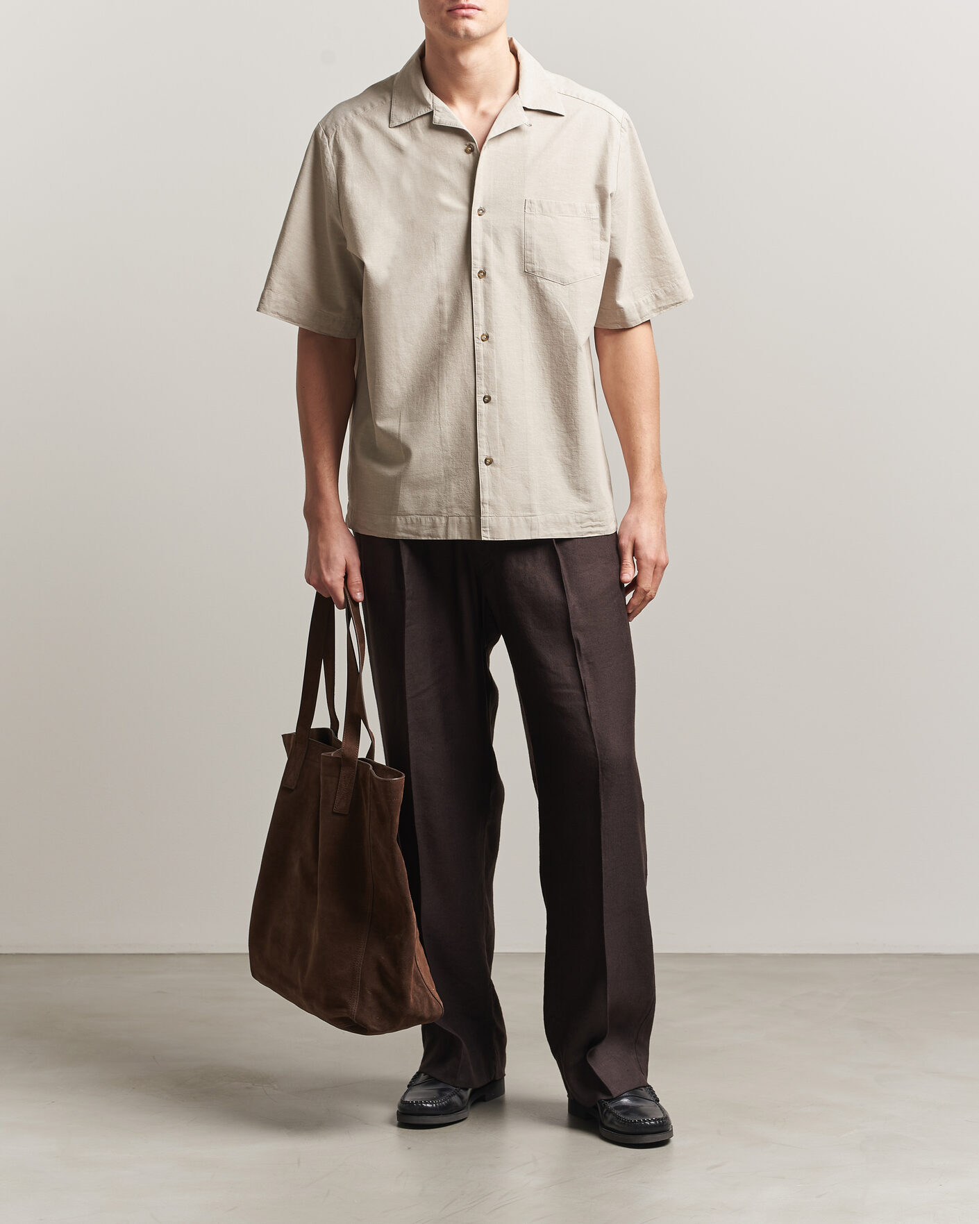 Herre | Skjorter | A.P.C. | Jude Cotton/Linen Short Sleeve Shirt Sage Green