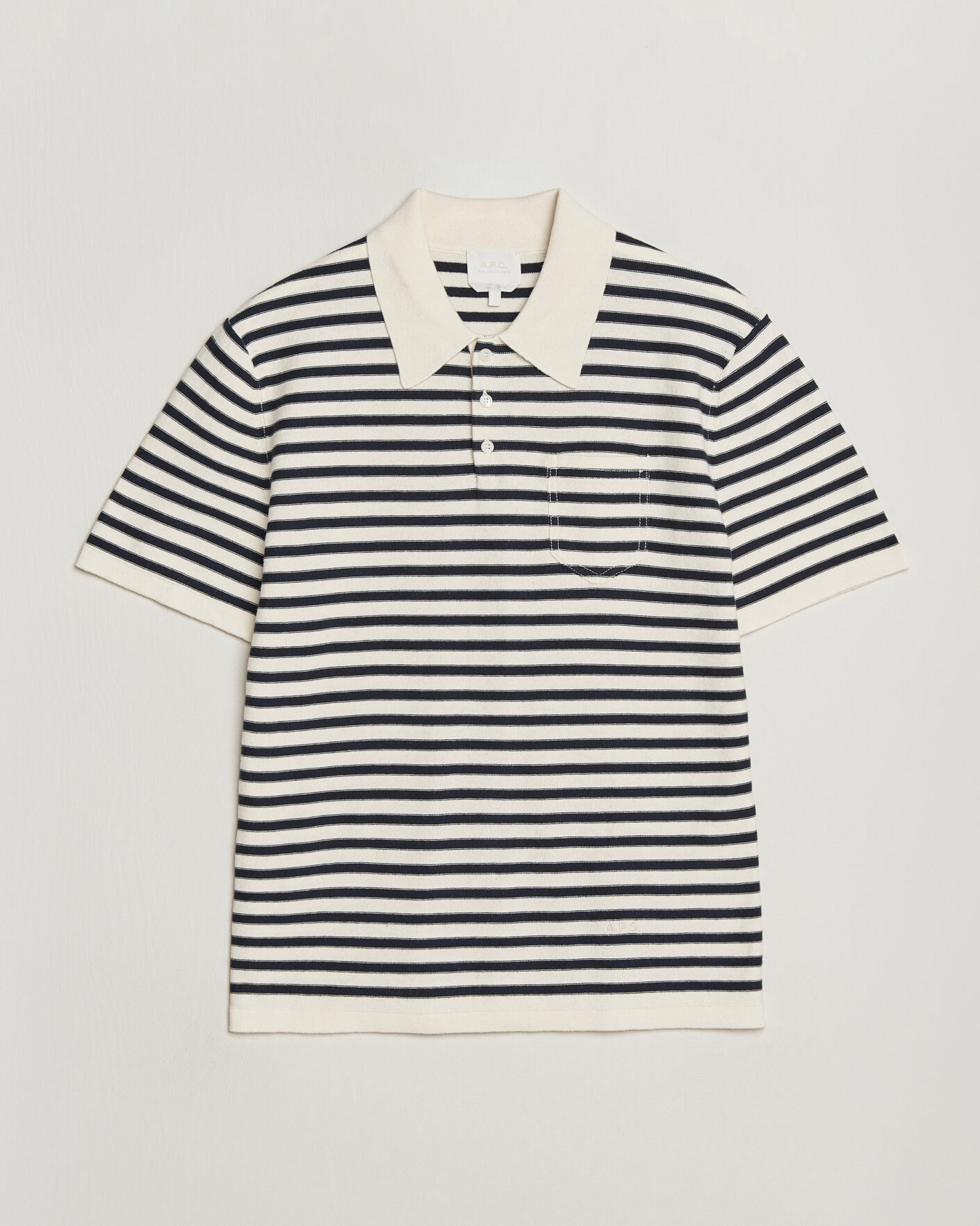Herre | Pikéer | A.P.C. | Eliot Cotton/Cashmere Knitted Polo Ecru/Navy