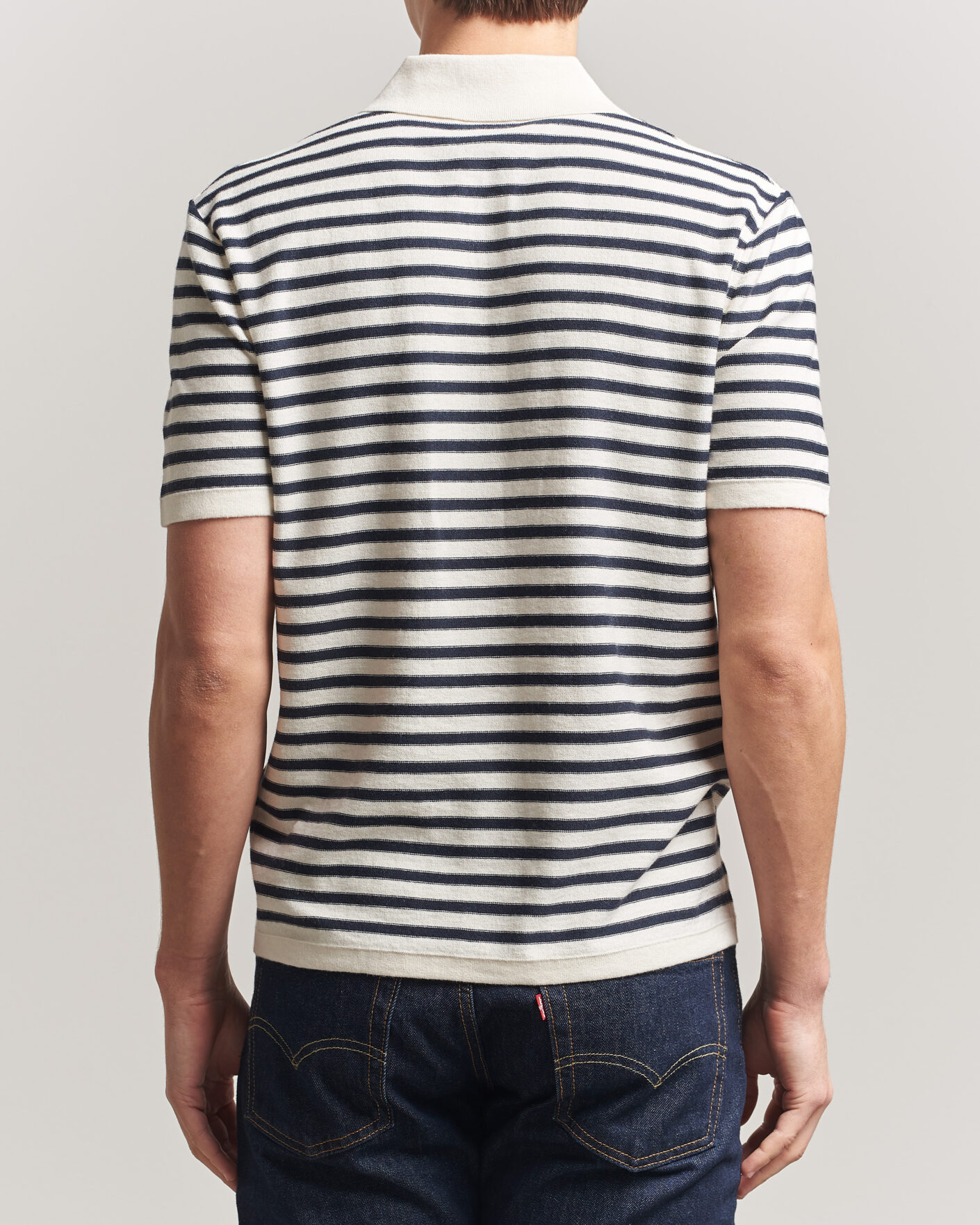 Herre | Pikéer | A.P.C. | Eliot Cotton/Cashmere Knitted Polo Ecru/Navy