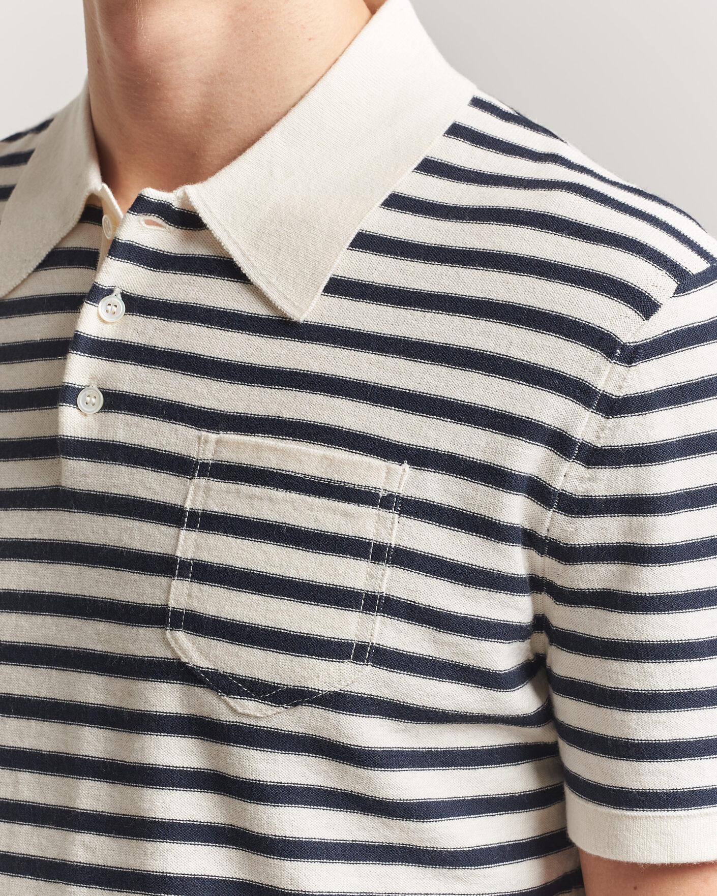 Herre | Pikéer | A.P.C. | Eliot Cotton/Cashmere Knitted Polo Ecru/Navy