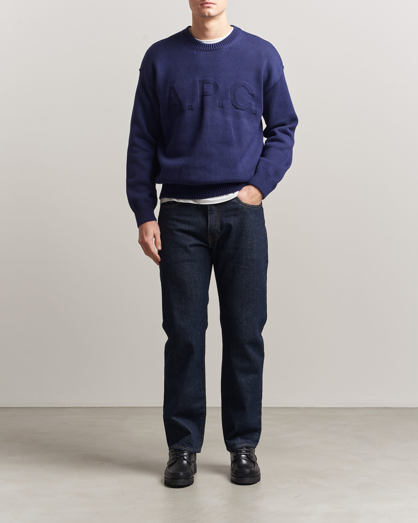 Herre | Gensere | A.P.C. | Leo Cotton Knitted Sweater Dark Blue