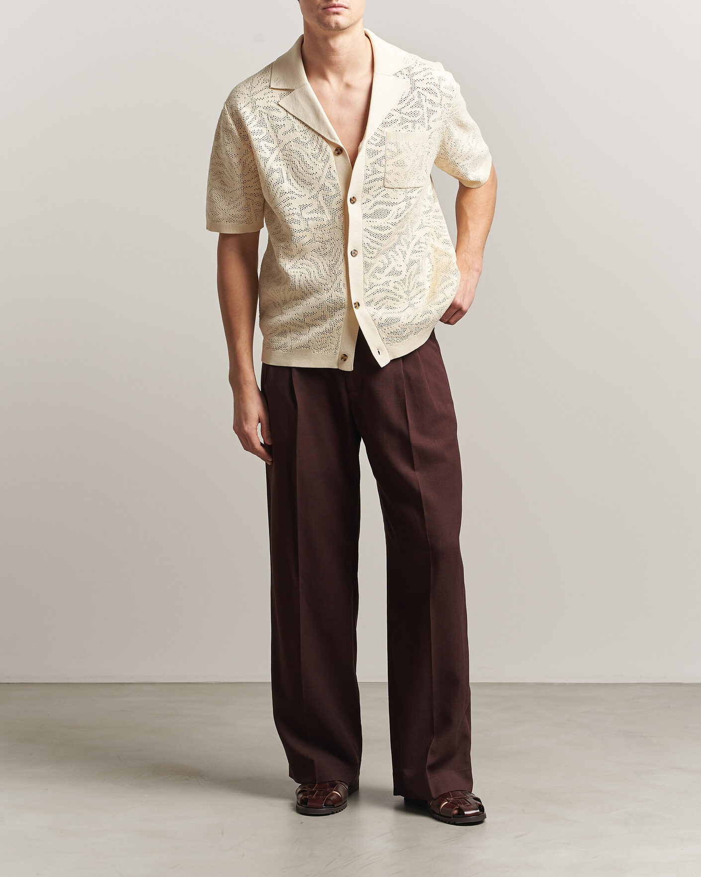 Herre | Bukser | Drôle de Monsieur | Viscose Pleated Trousers Brown
