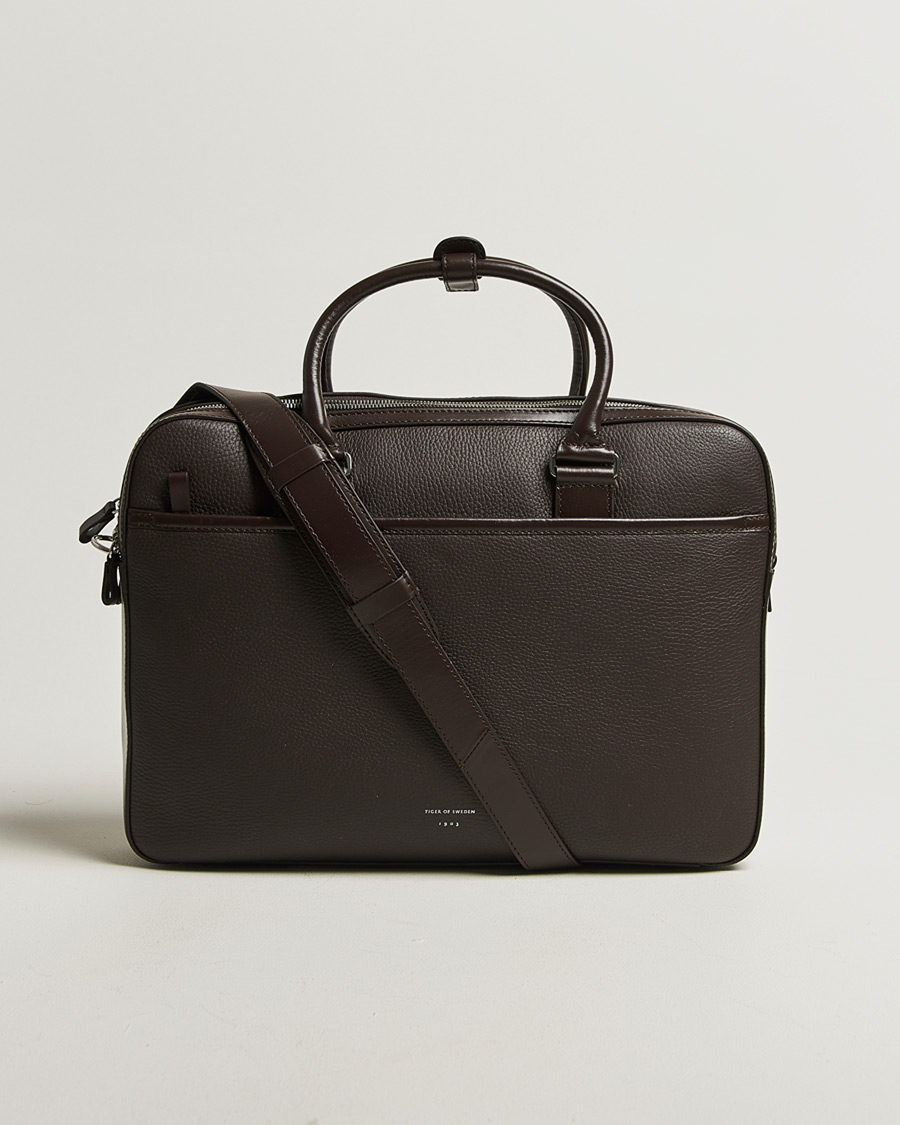 Herre | Vesker | Tiger of Sweden | Burin Grained Leather Briefcase Dark Brown