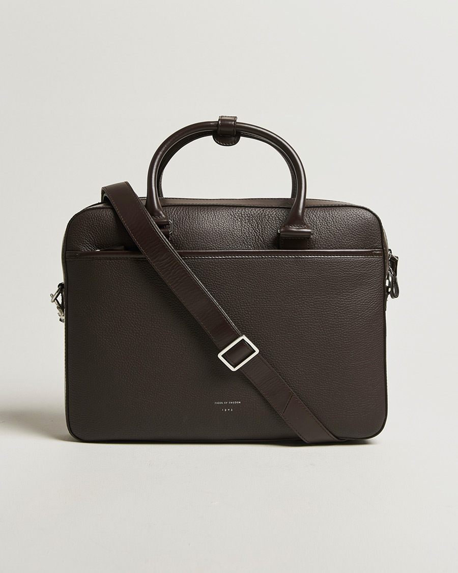 Herre | Vesker | Tiger of Sweden | Bosun Grained Leather Briefcase Dark Brown