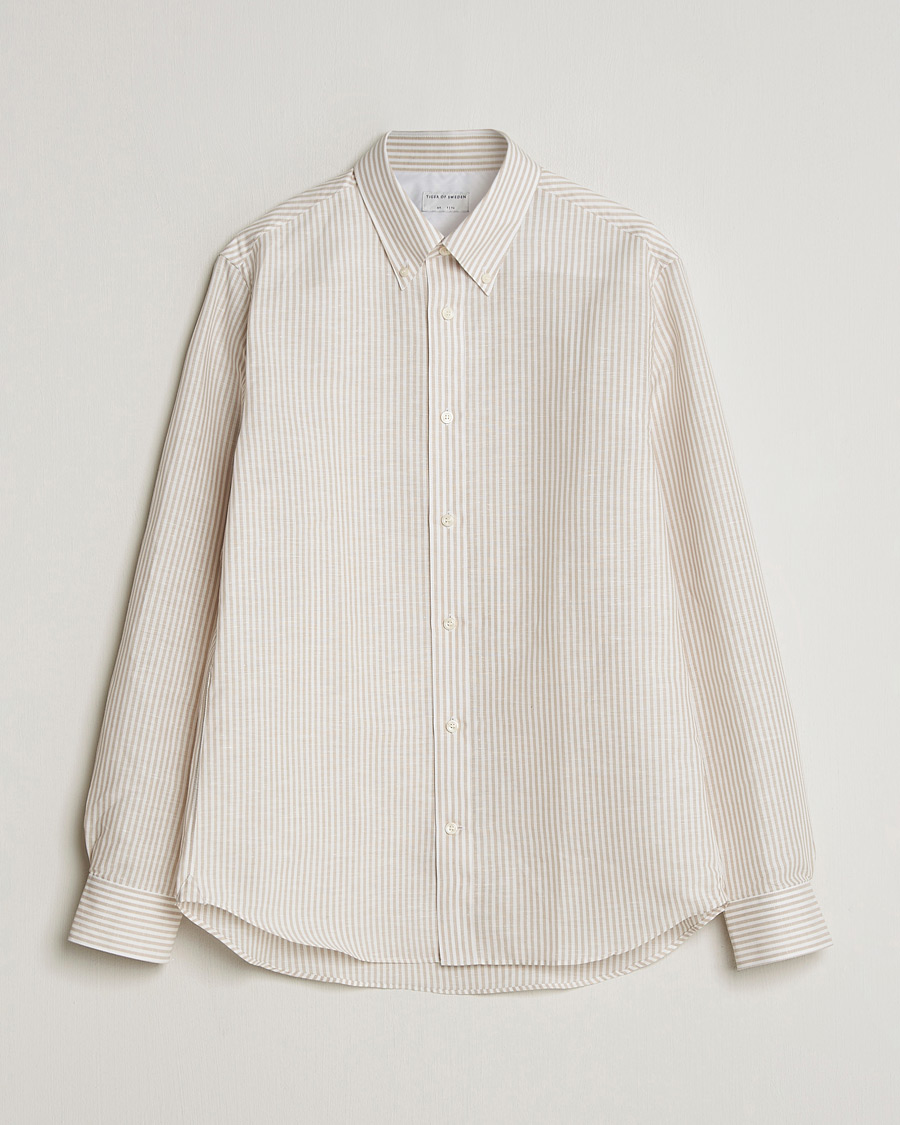 Herre | Skjorter | Tiger of Sweden | Bjorn Cotton/Linen Striped Shirt Tehina