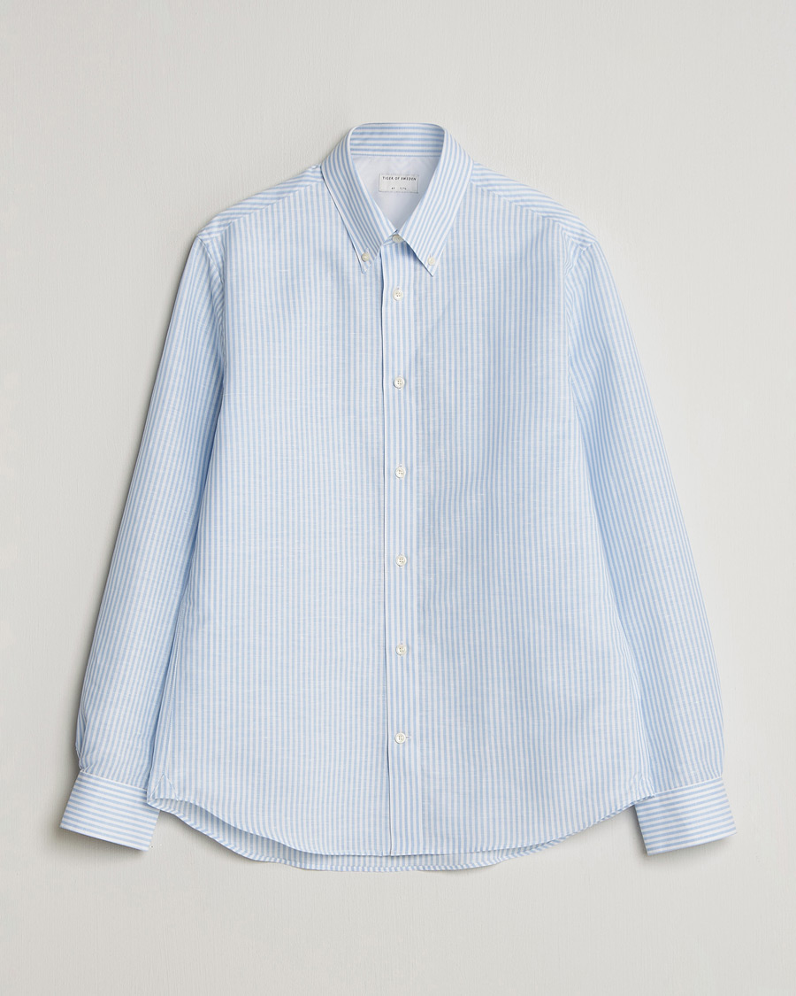 Herre | Skjorter | Tiger of Sweden | Bjorn Cotton/Linen Striped Shirt Heaven