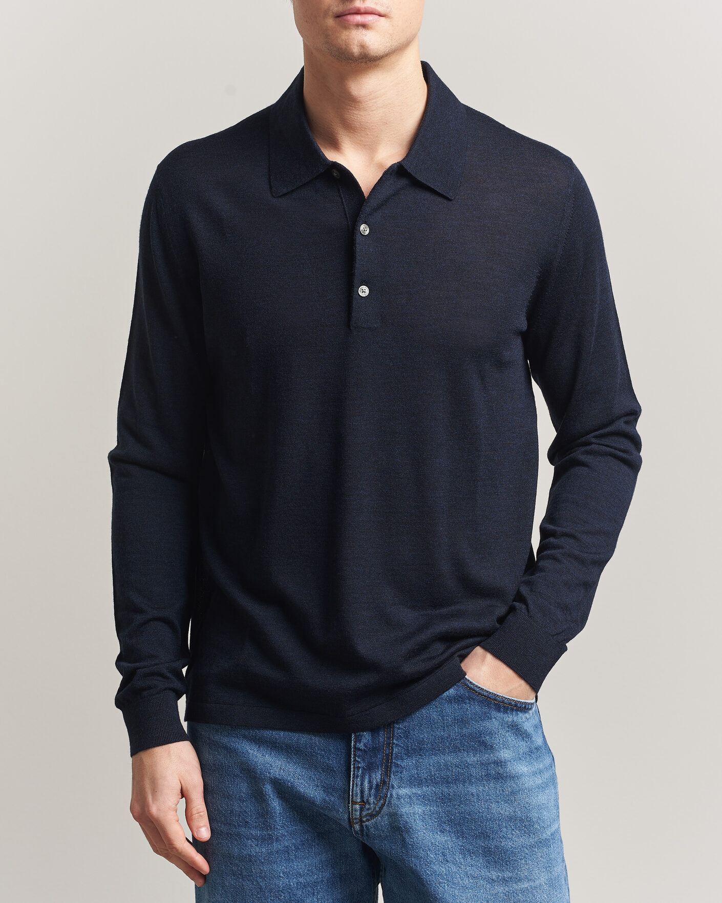 Herre | Gensere | Tiger of Sweden | Eross Merino Knitted Polo Light Ink