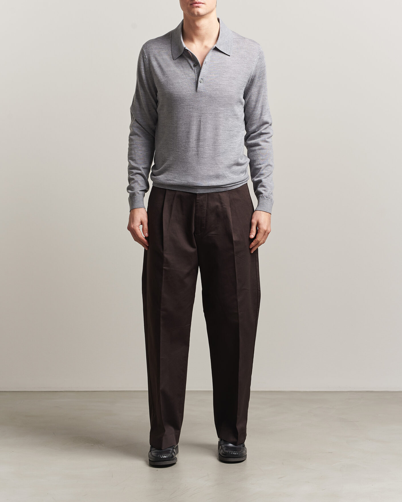 Herre | Gensere | Tiger of Sweden | Eross Merino Knitted Polo Grey Melange