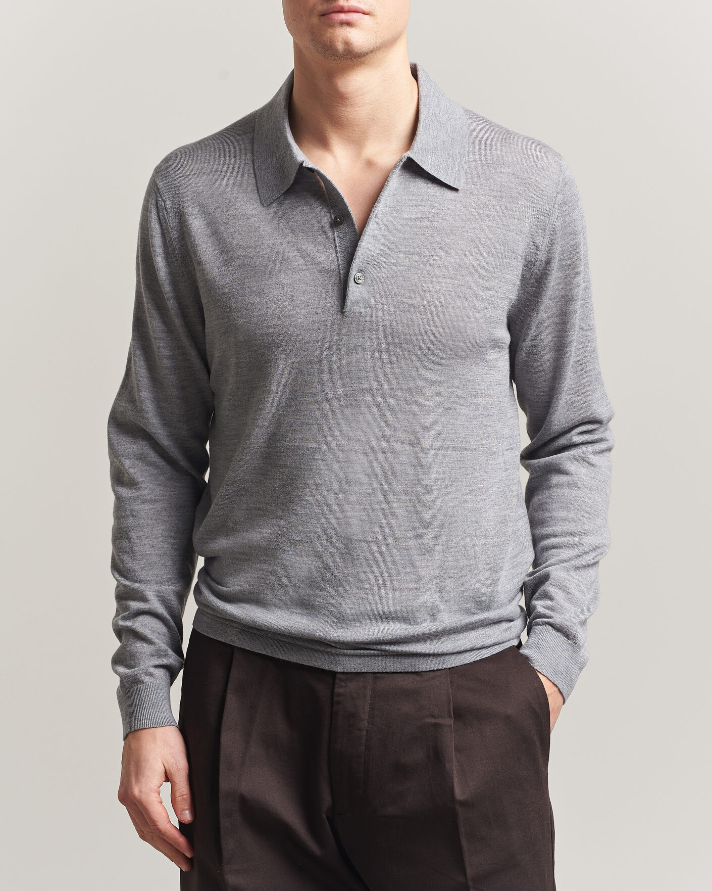 Herre | Gensere | Tiger of Sweden | Eross Merino Knitted Polo Grey Melange
