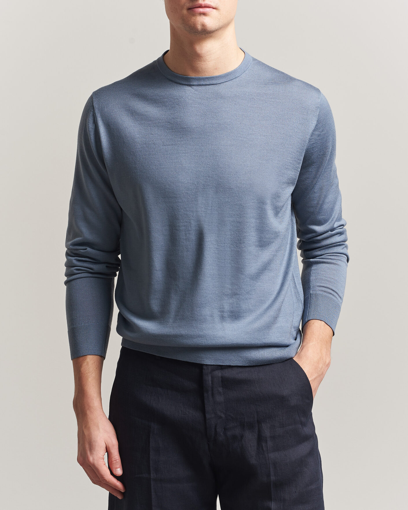 Herre | Gensere | Tiger of Sweden | Connor Merino Knitted Crew Neck Dull Blue