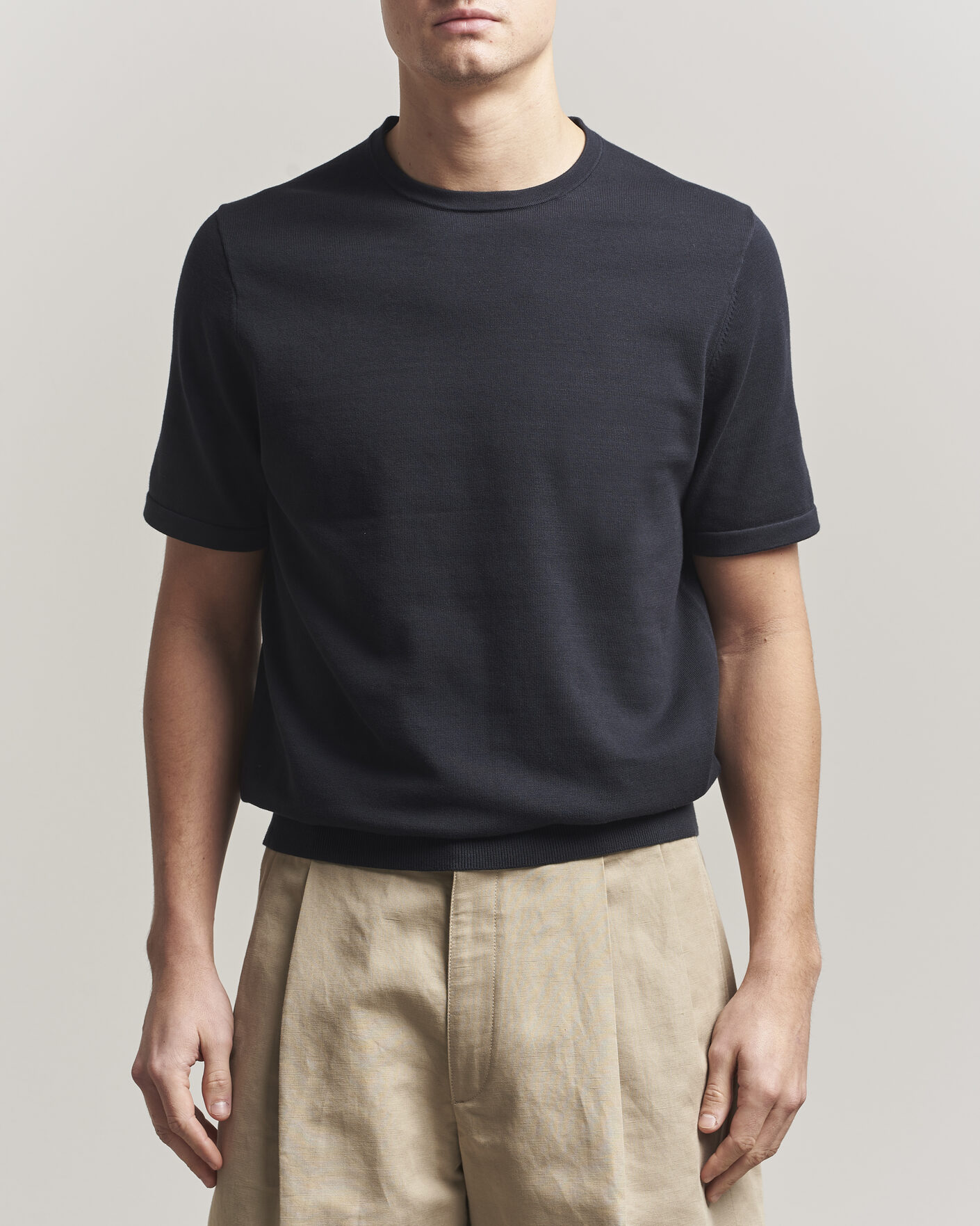 Herre | T-Shirts | Tiger of Sweden | Connor Cotton Knitted T-Shirt Light Ink