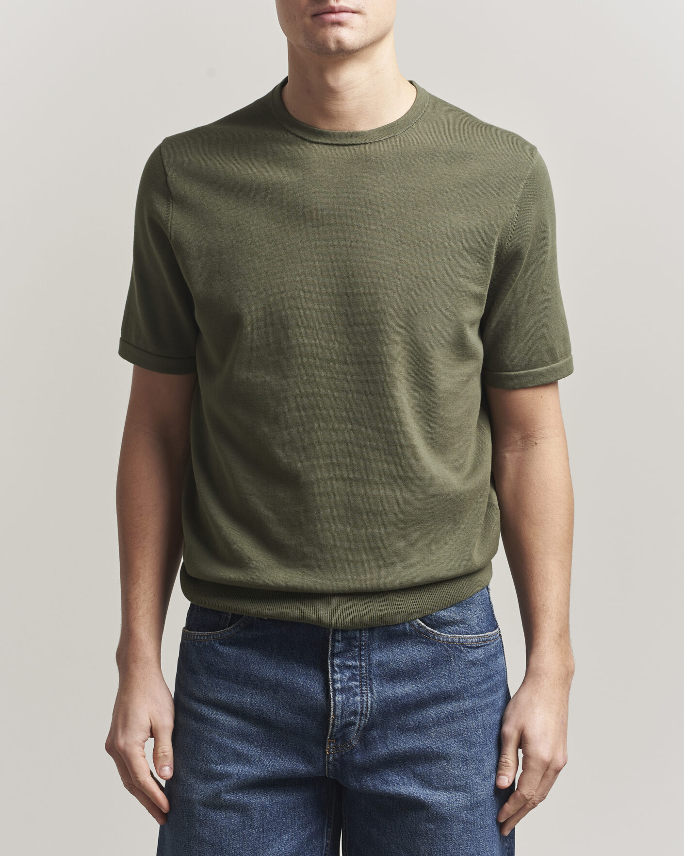 Herre | T-Shirts | Tiger of Sweden | Connor Cotton Knitted T-Shirt Kalamata Green